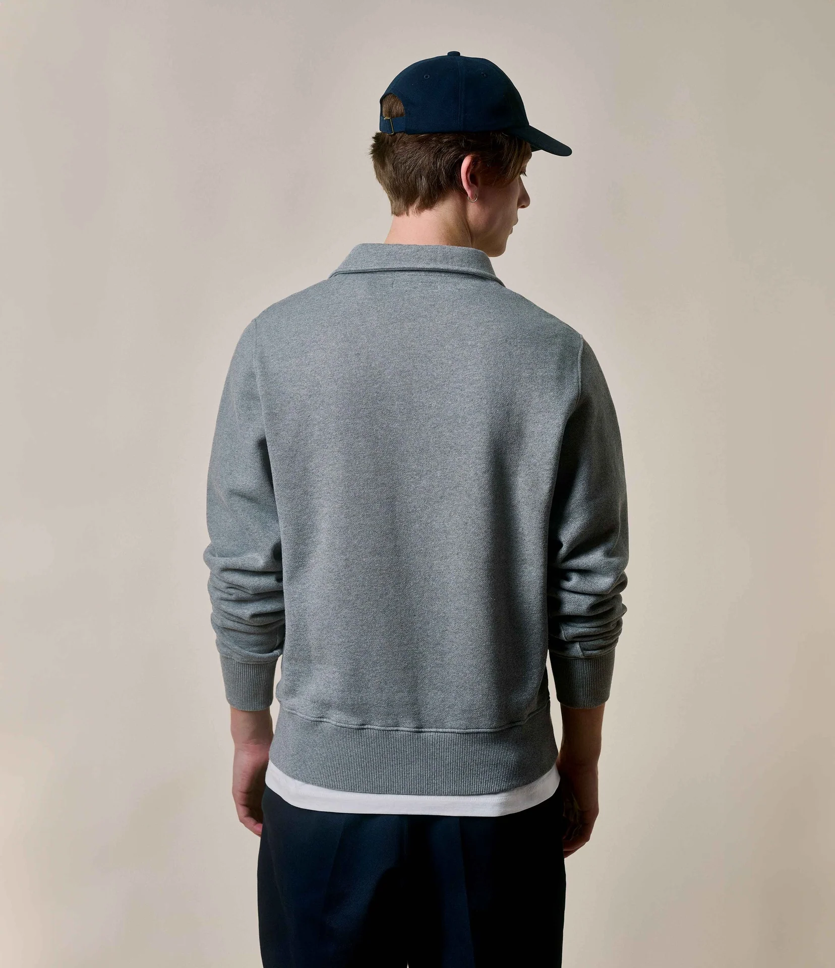 Cropped Vintage Fleece Polo Collared Half-Zip Sweatshirt with Brushed Interior - Image 5